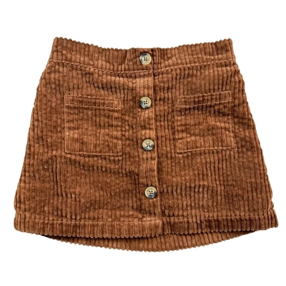 Wonder Nation Girls 3T Brown Corduroy Button Front Mini‎ Skirt Elastic Waist